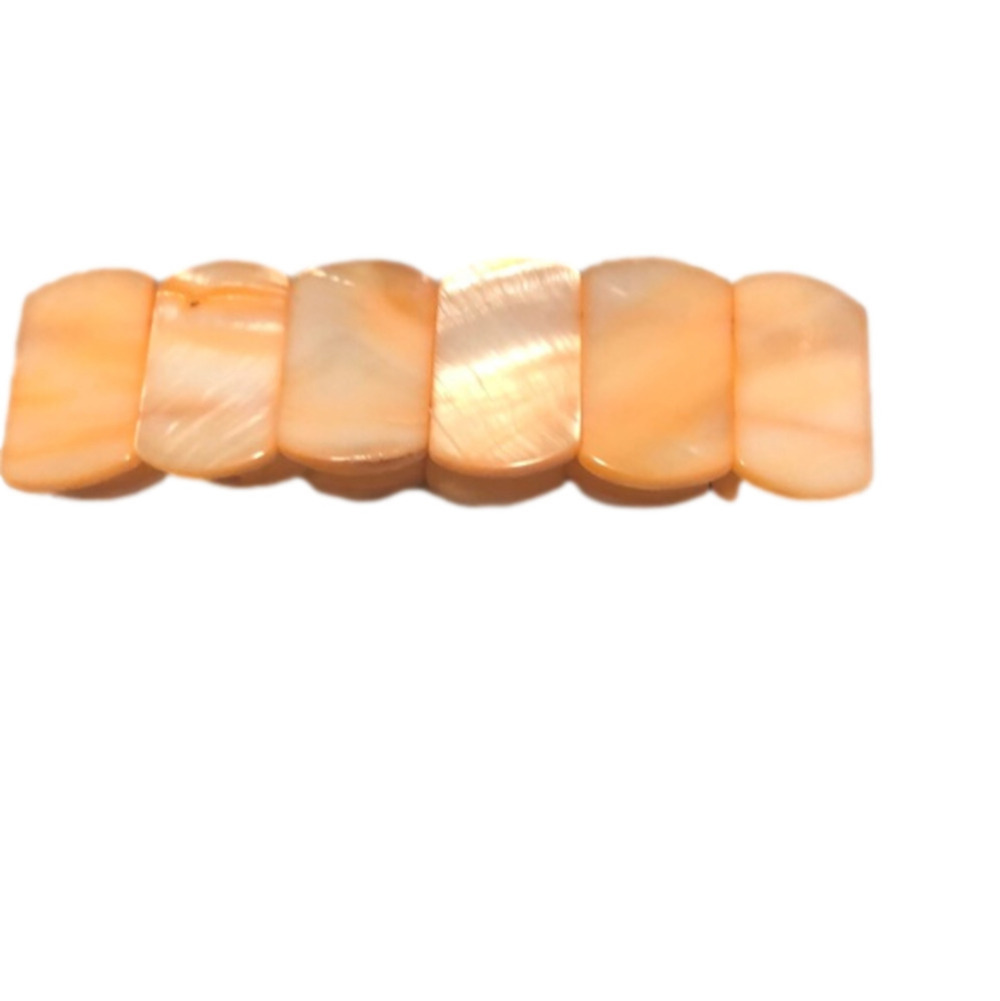 VTG 70s Mother of Pearl Orange Peach Color Oval Disc Stretch Bracelet 6.5”